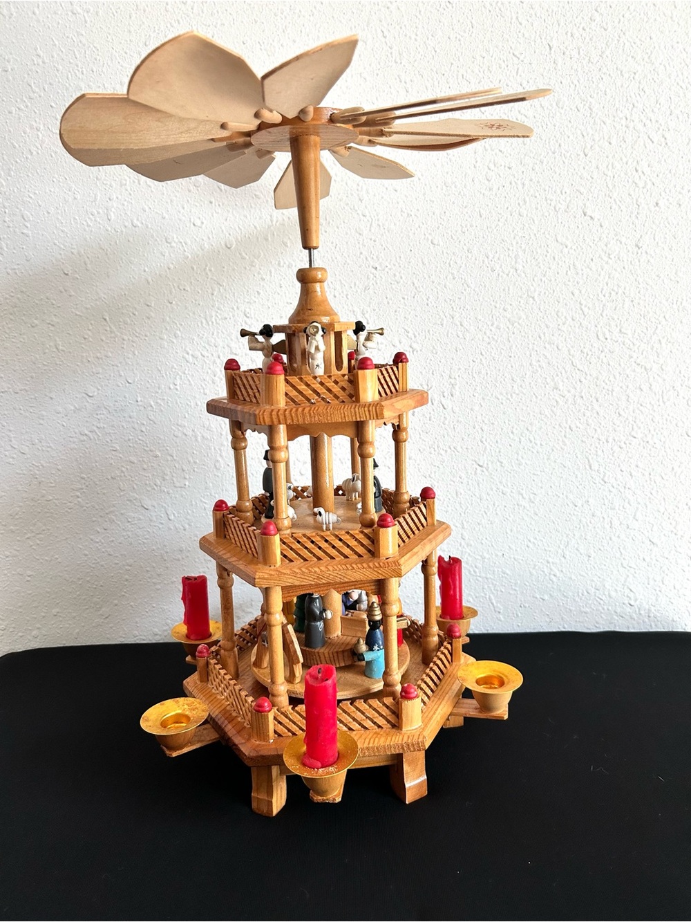 Vintage Christmas Pyramid Carousel Santa Candle Spinning Nativity Angels 19"